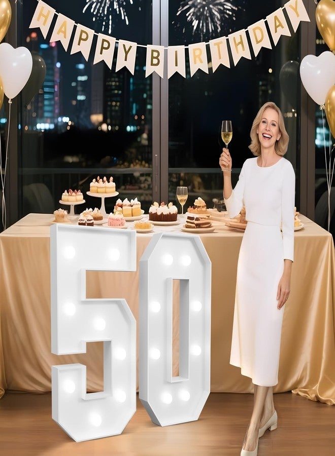 أرقام مضيئة بطول 3 أقدام تحمل الرقم 50، زينة عيد ميلاد سعيد الخمسين للنساء والرجال، أرقام مضيئة كبيرة تحمل الرقم 50 له ولها، لوازم حفلات عيد ميلاد الخمسين، ديكور حفلة الذكرى الخمسين - Image 1
